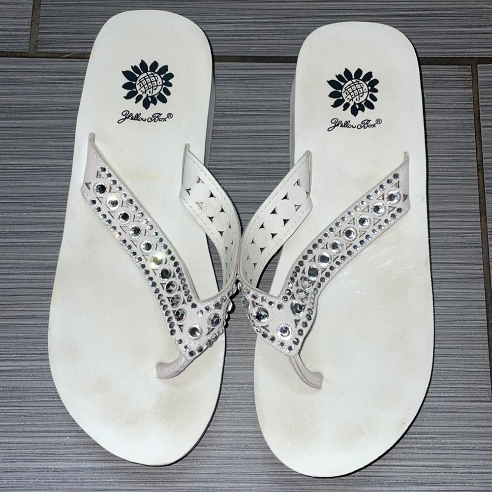 White rhinestone flip flops!